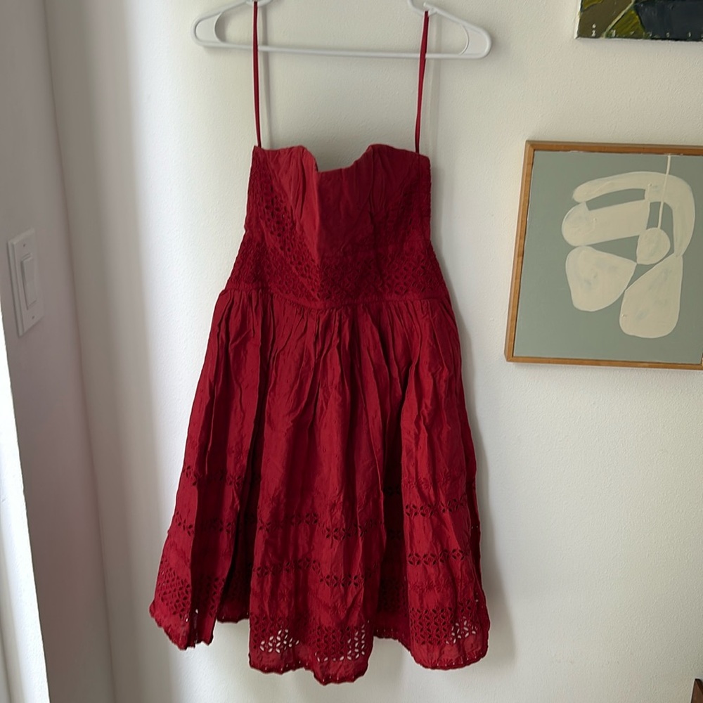 Anthropologie eyelet strapless, midi dress
